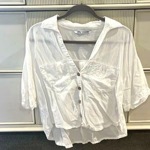 Zara Short Sleeve White Button Up Top